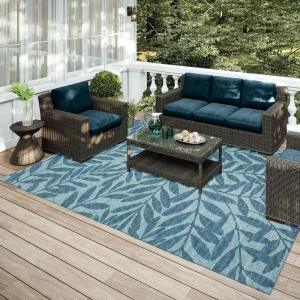 Yuma Blue Coastal Floral 5' x 7'6" Area Rug Blue AYU35