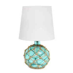 14.75" Medium Coastal Fisherman's Shoreside Colored Glass Rope Table Lamp