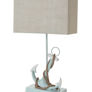 "Set of Two 28"" Blue Coastal Anchor Table Lamps With Beige Shade"