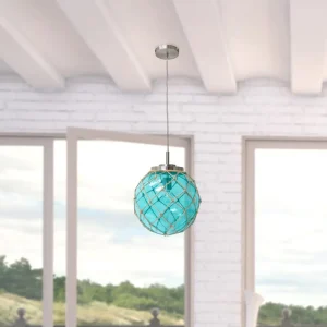 Buoy Netted Brushed Nickel Coastal Ocean Sea Glass Pendant