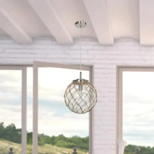 Buoy Netted Brushed Nickel Coastal Ocean Sea Glass Pendant