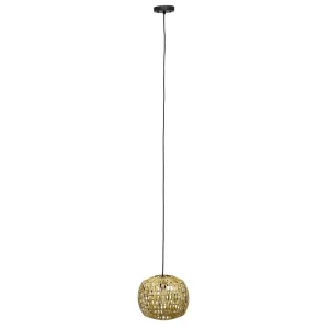1-Light 11.38" Bohemian Farmhouse Coastal Woven Paper Shade Pendant, Natural